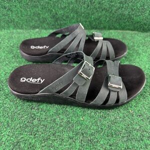 GDEFY VersoShock Orthotic Leather Sandals Ortal Black 9 Comfort Slides Slip Ons